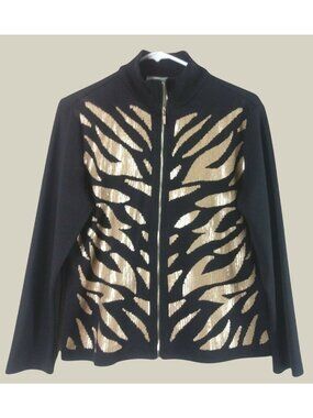 Brownstone Studio Zebra Sequin Sweater Jacket Womens PS Black Gold Evening Party